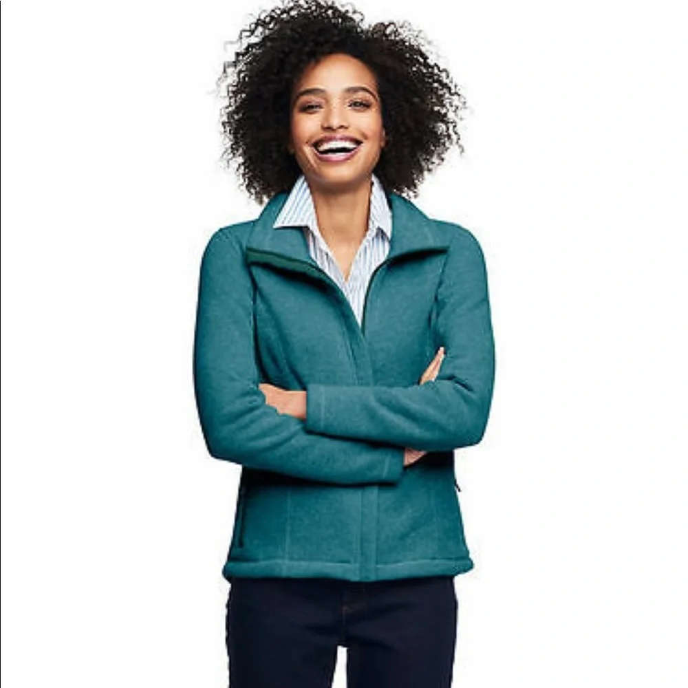 Lands End Sweater Fleece Jacket - Dark Teal Heather